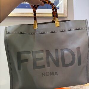Fendi Gray Tote with Tortoiseshell Accents
